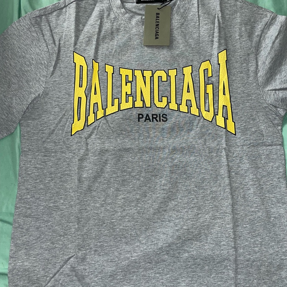 Balenciaga Heather Gray Tee with Vibrant Yellow Print